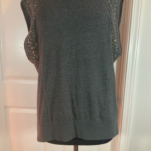 Free People Studded Sleeves Oversized Streetwear Gray Top Size XS - Picture 4 of 11